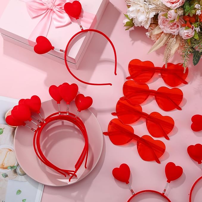 Yunsailing 48 Pcs Valentines Day Heart Headband Boppers and Heart Shape Sunglasses Valentines Accessories Costume Photo Prop(Red)