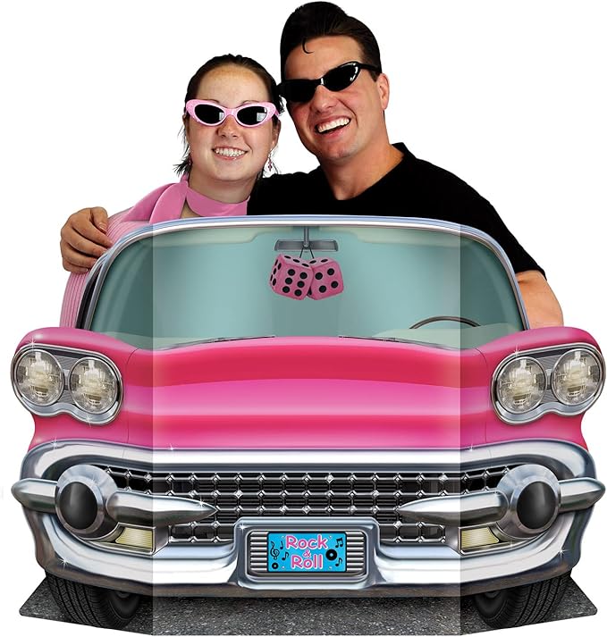 Beistle 3 Piece Rock n Roll Pink Convertible Photo Booth Props for Retro 50's Theme Party Decorations, 25" x 36.5"