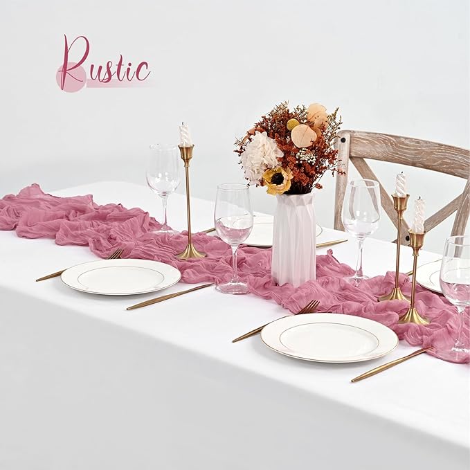 20 Pack Dusty Rose Table Runner 10Ft Cheesecloth Table Runner Boho Gauze Cheese Cloth Table Runners Romantic Long Sheer Fabric Table Runners for Wedding Party Bridal Shower
