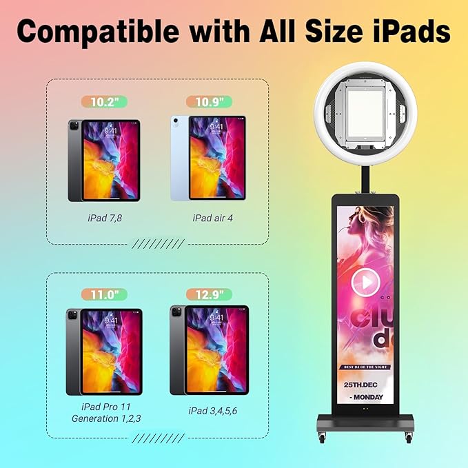 HARZHI Portable Photo Booth Compatible with Ipad, for Ipad Photo Booth Shell Stand Stand Provide Chacktok Photo Booth Software for Party and Wedding, Free Custom Logo, Flight Case