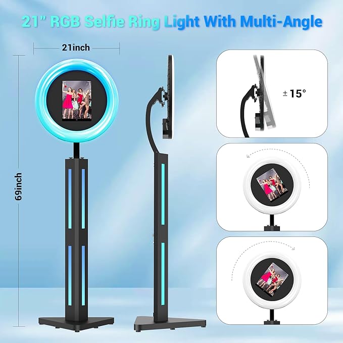 Photo Booth Compatible with Ipad 12.9in 11in 10.9in 10.2in, Photo Booth Machine with ChackTok PhotoBooth VIP Member, Ring Light, Selfie Photo Booth for Parties,Wedding and Events