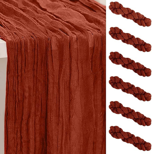6 Pack Terracotta Christmas Cheesecloth Table Runner 35x120 Inch 10Ft Rustic Gauze Cheese Cloth Table Runner Sheer Cheesecloth Table Runners for Wedding Party Bridal Shower Decoration