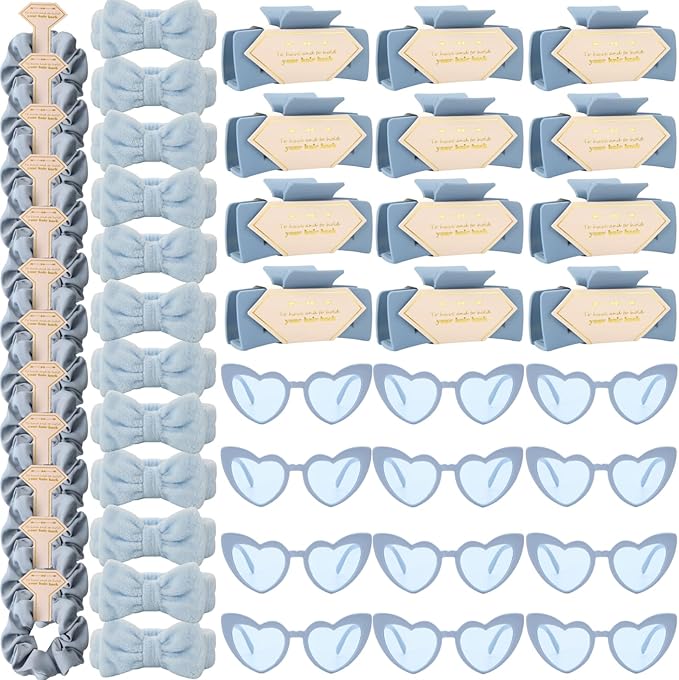 Bridesmaid Scrunchies Proposal Gifts square 4.1inch Bachelorette Hair Claws Clips women heart sunglasses headband gift for Wedding Party Favors (Dusty Blue 48pcs)