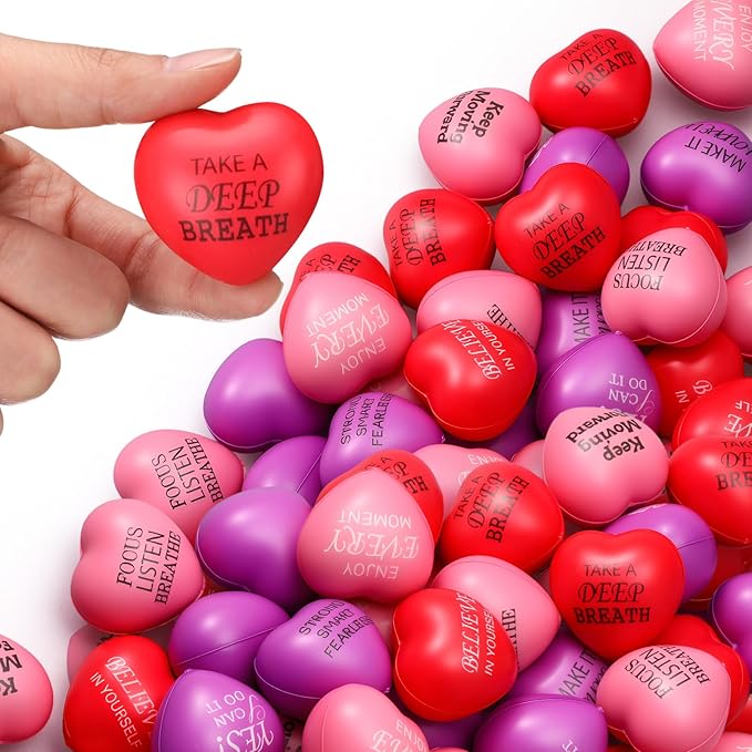 150 Pieces Valentines Day Heart Stress Balls 1.5 Inch Stress Relief Balls Valentine Small Heart Shape Stress Ball Party Favors Valentines Day Gifts for Little Teens