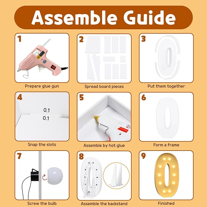 imprsv 4FT Light Up Numbers Letters, Marquee Numbers for 10th 20th 30th Birthday Decorations Anniversary Party Decor, Mosaic Numbers for Balloons Numbers 0, Pre-Cut Foam Board Kit