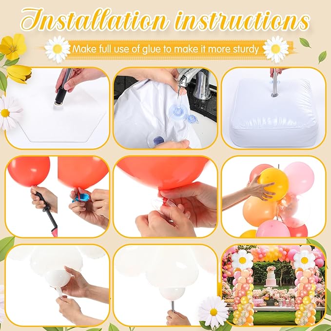 Kasyat 2 Set Groovy Daisy Balloon Column Stand Kit with Adjustable Balloon Arch Kit Boho Pastel Pink Orange Yellow Flower Party Supplies for Wedding Baby Shower Two Groovy Birthday Party Supplies