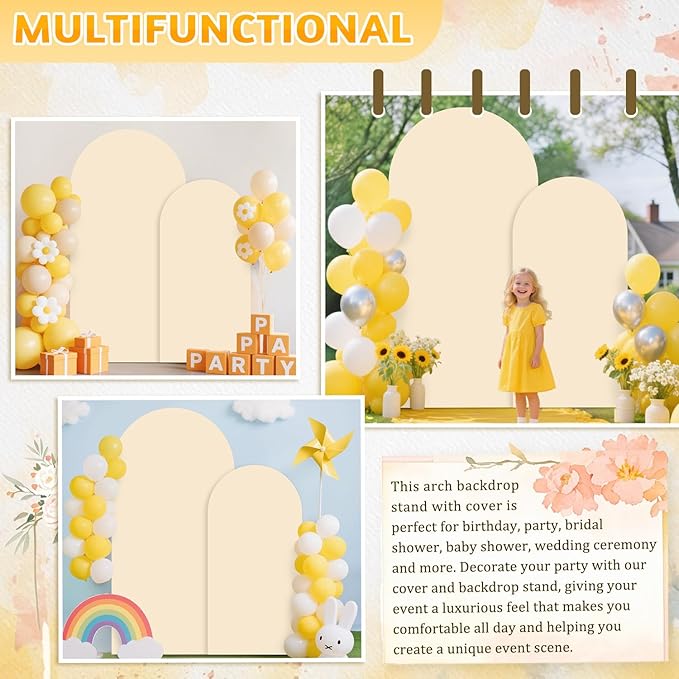 Beige Arch Cover Set of 2 Metal Arch Stand and Cover Set Gold Wedding Arch Backdrop Stand 6&7.2ft Spandex Arch Cover Balloon Arch Backdrop Stand with Cover for Wedding Party Decoration