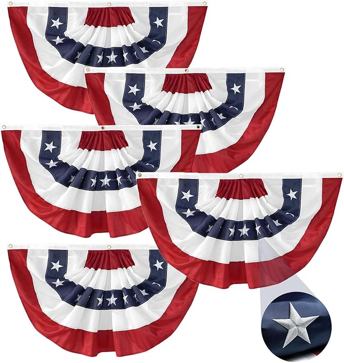 Memorial Days Large Patriotic US Flag Bunting for Labor Day and Veterans Day Celebration Decorations Large American Stripe Swag (5pack-Bunting-2x4Ft)