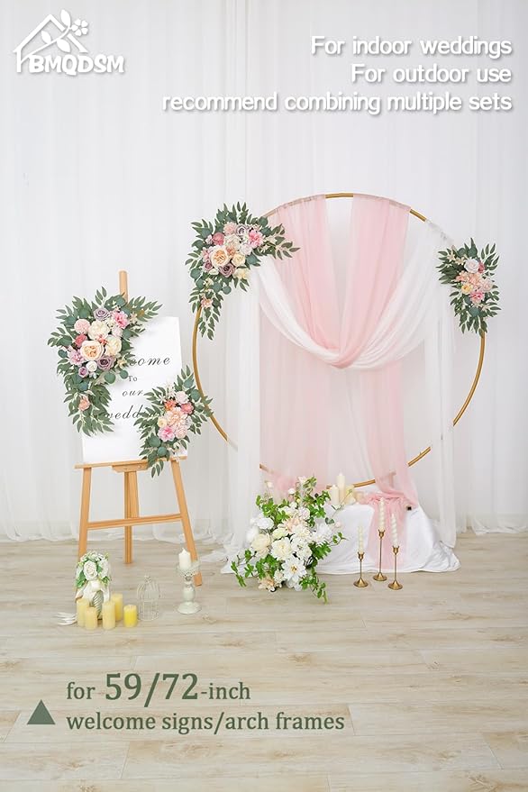 Faux Flowers Wedding Arch Flowers Kit(Pack of 2) Wedding Welcome Sign for Wedding Decor Ceremony and Reception Backdrop Decoration (Dark Pink)