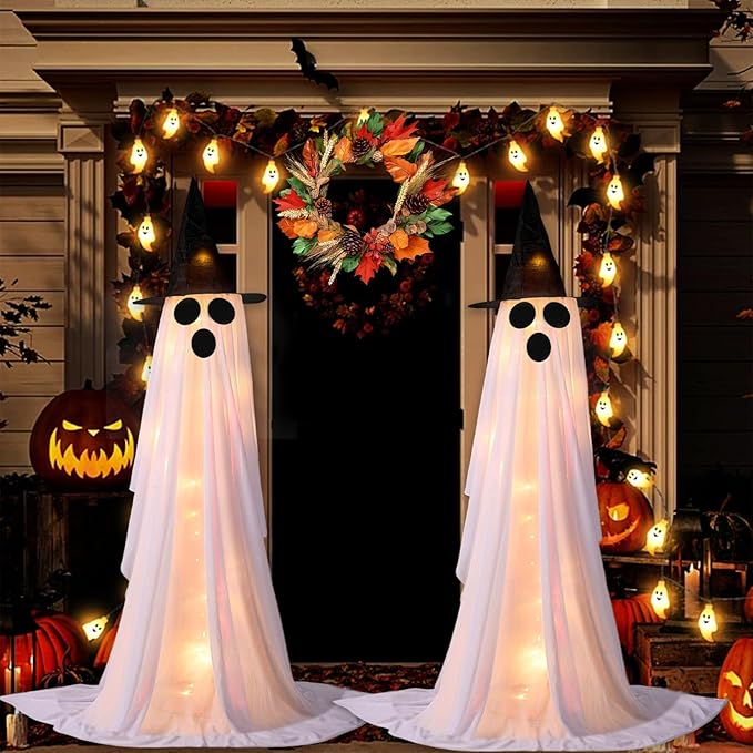 2Packs Halloween Decorations Outdoor,Halloweens Party Decoration Indoor,Spooky Ghost with Remote Control String Lights,Halloween-Ghost Lights for Porches Yards Gardens Lawn (Ghost Pet)