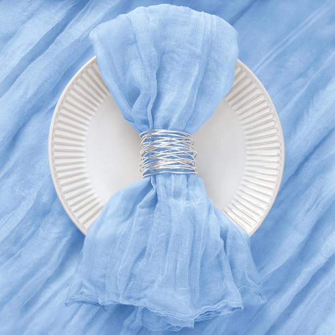 50 Pack Light Blue Cheesecloth Napkins Spring Cloth Napkins Set of 50 Baby Blue Dinner Napkins Bulk 21x21 Inches for Wedding Bridal Shower Baby Shower Valentine's Day