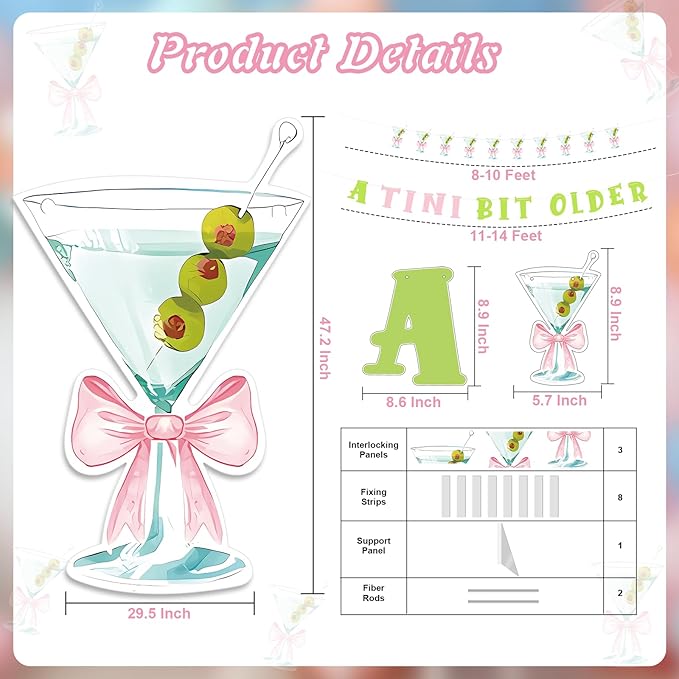Large Martini Cardboard Cutouts, 30×47Inch Party Cardboard Cutout, Martini Party Decorations for Bachelorette Party Supplies Wedding Shower Birthday & 21st Legal Drinking Party Decor for Girls Women