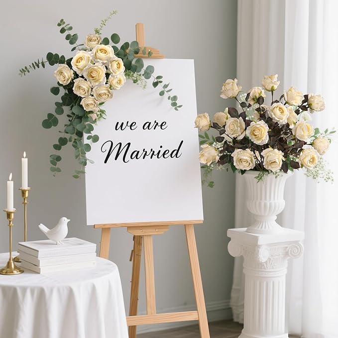 Artificial Flowers Artificial Roses 23.2In Fake Roses Long Stem Artificial Flowers for Tall Vase Silk Rose Suitable for Indoor Decor Wedding Party Decor DIY Bouquet Autumn (Milky White，20PCS)