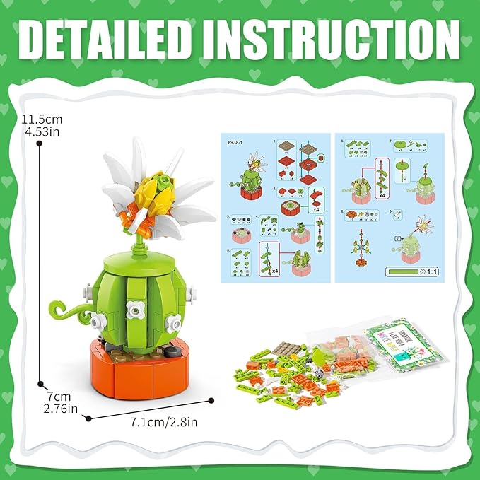 Valentines Day Gifts for Kids - 24 Packs Succulents Building Blocks with Valentines Day Cards for Kids School Boys Girls, Artificial Botanical Toy Exchange Gifts Classroom Prizes Party Favor