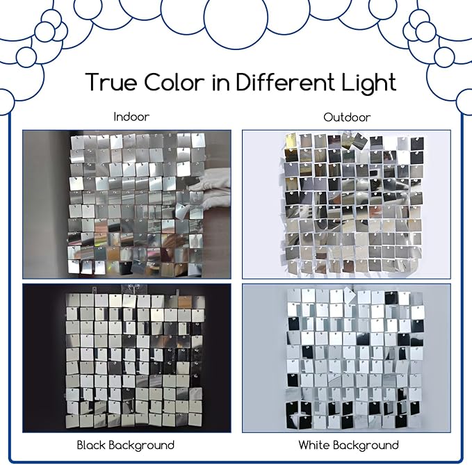 COKAOBE Silver Shimmer Wall Backdrop, 24PCS Square Sequin Shimmer Backdrop Panel, Photo Backdrops for Birthday, Anniversary, Wedding, Graduation & Bachelorette Party Decoration