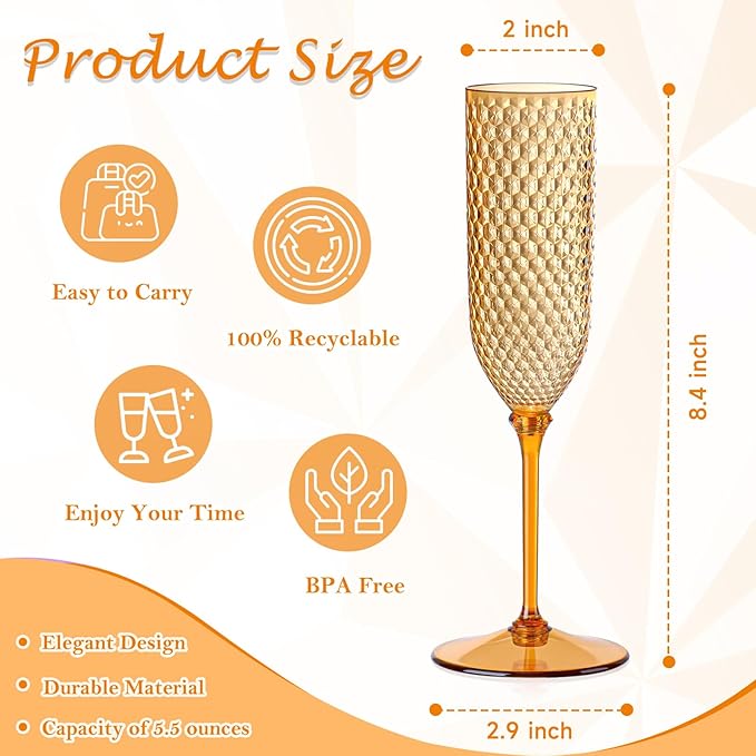 XUWAIDSGN 24 Pack Brown Detachable 2 piece Champagne Flutes 5.5 Oz Unbreakable Plastic Mimosa Disposable Champagne Glasses Drinking Cups Stemmed Reusable Wine Toasting Glasses for Wedding (24, Brown)