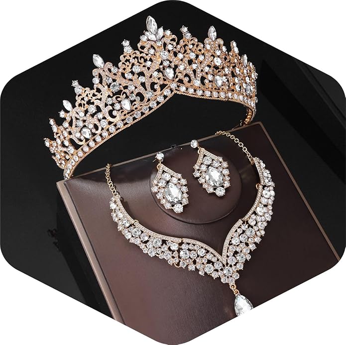 Kamirola Tiaras and Crowns for Women,Tiaras Earrings Necklace, Crystal Bridal Jewelry Set, Costume Party Halloween Prom Pageant Jewelry for Women TR80