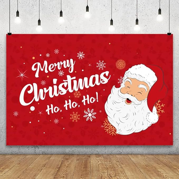 YongFoto Merry Christmas Backdrop 12x8ft Snowflakes Santa Claus's Smiling Fun Photography Background Happy New Year Xmas Eve Family Party Banner Room Decorations Photoshoot Wallpaper Photo Booth