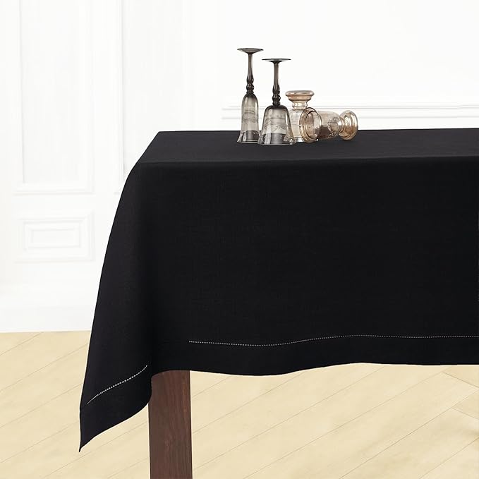 Solino Home Linen Black Tablecloth 60 x 90 Inch - 100% Pure Linen Rectangular Tablecloth - Machine Washable Table Cloth for Winter, Easter - Fete