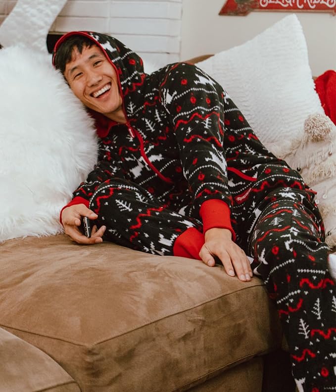 Tipsy Elves Christmas Onesies for Adults - Comfy Unisex Matching Holiday Jumpsuits with Convenient Pockets