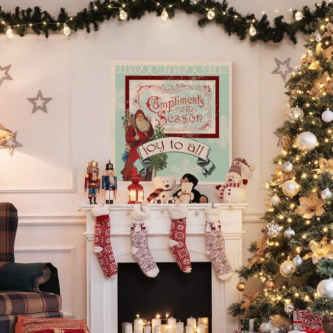 Renditions Gallery Joy to All Santa Wall Art, Christmas & Winter Artwork, Holiday Decor, Old World Santa Claus, Premium Gallery Wrapped Canvas, Ready to Hang, 32 in H x 32 in W, Made in America