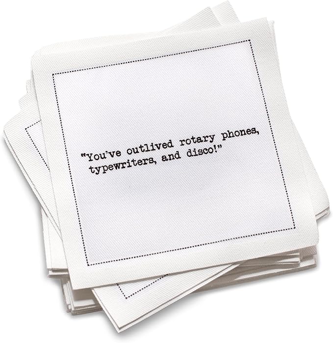 Five Star Funny 75th Birthday Quotes | White Cotton Cocktail Napkins | 50 Luxury Disposable Beverage Napkins with Witty Bar Quotes | Drink Napkins for Parties, Bars, Weddings & Game Nights