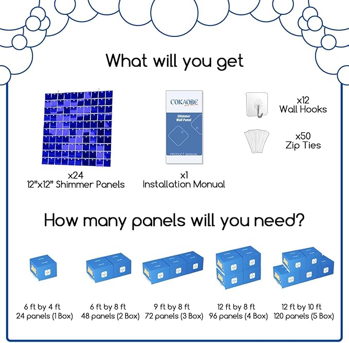 COKAOBE Blue Shimmer Wall Backdrop, 24PCS Square Sequin Shimmer Backdrop Panel, Photo Backdrops for Birthday, Anniversary, Wedding, Graduation & Bachelorette Party Decoration