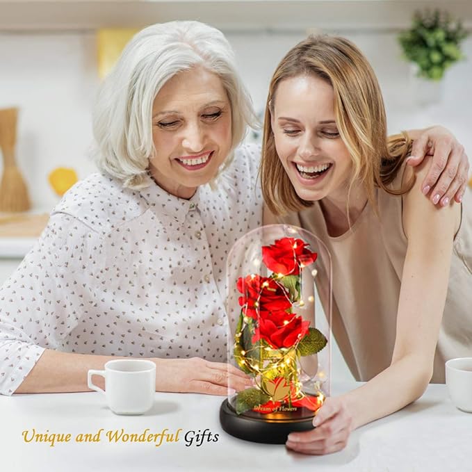 Valentines Day Flowers Gifts for her,Beauty and The Beast Rose with 40 Warm White LED Brightness Adjustment, Prime Delivery Flowers Gifts,Anniversary/Birthday/Valentines Gift for Women,Girlfriend,Mom