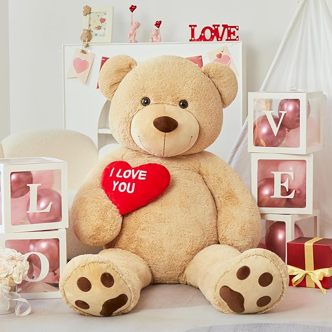 Red Heart Giant Teddy Bear 6ft, Big Teddy Bear Stuffed Animals with Embroidered I Love You for Girlfriend Christmas Birthday, Huge Valentines Teddy Bear Gifts (Brown, 72 inches)