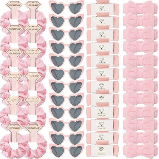 Bridesmaid Scrunchies Proposal Hair claws clips Set of 12 Bridal Shower heart sunglasses Gifts for Wedding Bachelorette Party Favors (48pcs Pink)