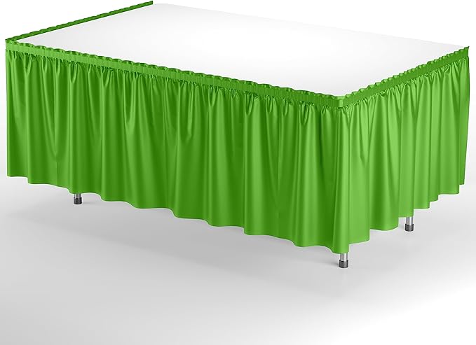 Exquisite Ruffle Table Skirt Lime Green 48 Pack 14 Ft Long Table Skirts for Rectangle Tables 6ft Plus or Round Tables Skirts with Adhesive Strip for Gender Reveal Decor & Happy Birthday Parties