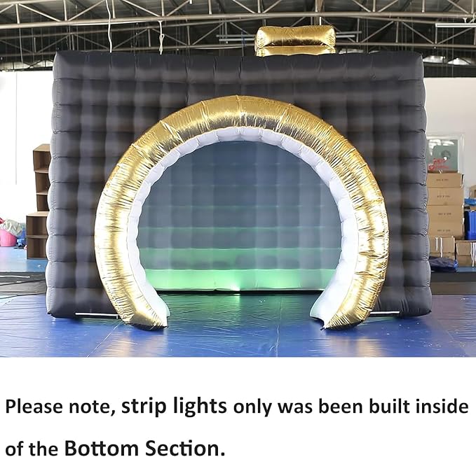 SAYOK Inflatable Photo Booth with Lights, Portable Camera Shaped Cube Tent with Blower, 11.5x9.2x8.2ft (Black&Gold Exterior/White Interior), Backdrop for Wedding Events, Parties, Exhibitions