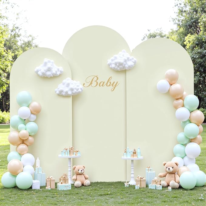 Sage Green Beige Arch Backdrop Cover 7.2FT 6.6FT 6FT Wedding Arch Covers Set of 3 Spandex Fitted Fabric Backdrops Double-Color Arch Covers Stretchy Backdrop for Party Baby Shower Birthday Decoration