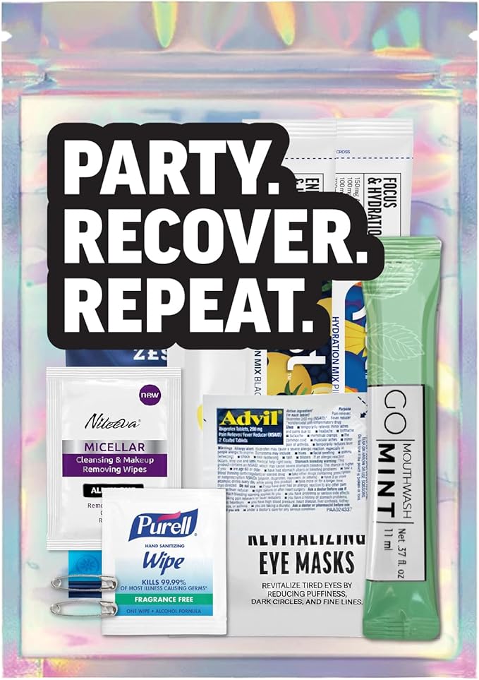 Hangover Kit – 10pc Pre-Filled Supplies Bags – Bachelorette Party Favors, Girls Weekend Gifts, 21st Birthday Ideas for Her, Wedding Recovery Essentials, Fun Trip Must-Have Party Accessories (5-Pack)