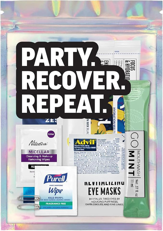 Hangover Kit – 10pc Pre-Filled Supplies Bags – Bachelorette Party Favors, Girls Weekend Gifts, 21st Birthday Ideas for Her, Wedding Recovery Essentials, Fun Trip Must-Have Party Accessories (5-Pack)
