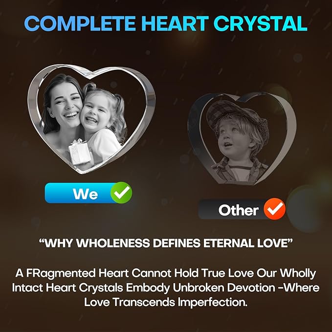 3D Crystal Photo,Valentine's Day Personalized Couple Gifts,for Women, Wife,Mom & Couples,Custom 3D Etched Photo Inside Heart Shape Sentimental Memorial Gift