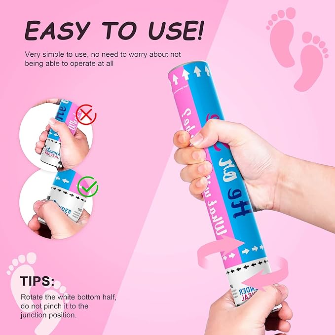 2 Pack Pink Gender Reveal Fire Extinguishers with 4 Pack Pink Confetti Cannons for Baby Girl Gender Reveal Party