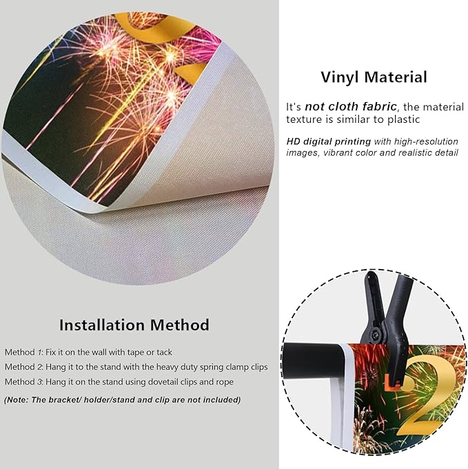 YongFoto 2026 Happy New Year Backdrop 8x6.5ft Glorious Night Sky Fireworks Photography Background Christmas Night Festival Carnival Family Party Banquet Decor Banner Photoshoot Wallpaper Photo Booth