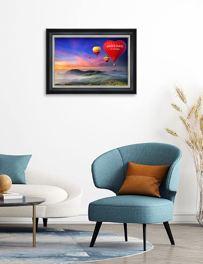 IPIC - Romance on High Personalized Framed Wall Art with Names and Date on, Giclee Prints with Solid Wood Frame, Customized Gift and Memorial Gifts for Wedding Anniversary.