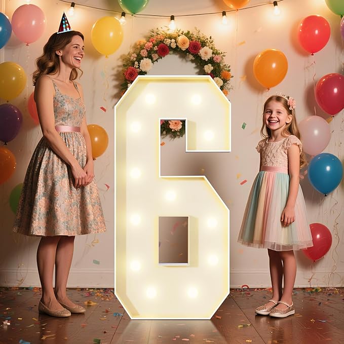 4FT Marquee Numbers 6 Sign,Large Light Up Numbers Party Decoration - Hook and Loop Fastener,No Tools Easy Setup, Corrugated Plastic for Birthdays Weddings Baby Anniversaries(Numbers 6)