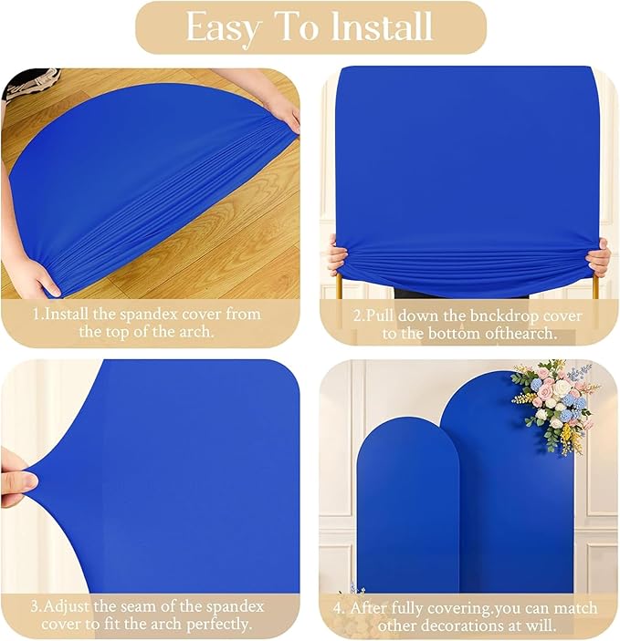 Royal Blue Arch Backdrop Cover Set of 3 - Spandex Arch Covers 7.2FT 6.6FT 6FT Stretchy Fabric Backdrop for Wedding Ceremony, Bridal Baby Shower, Birthday Party, Photo Booth Background Decor