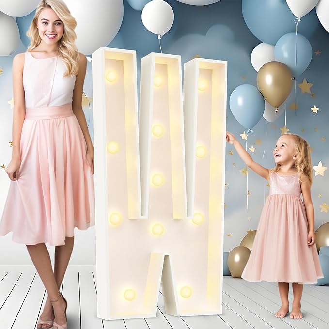 Ledido 4FT Marquee Light Up Letters W, Easy to Assemble Marquee Letters 4 Feet Tall for Indoor & Outdoor Events, Large Lighted Letter for Birthday Graduation Baby Shower Anniversary Party Decorations