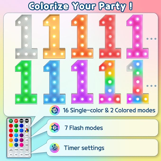 imprsv 3FT Colorful Marquee Numbers,18 Colors with Remote, Light Up Numbers 2 for 12th 21st Birthday Decorations Anniversary Party Decor, Pre-Cut Foam Board Ki, Mosaic Numbers for Balloon