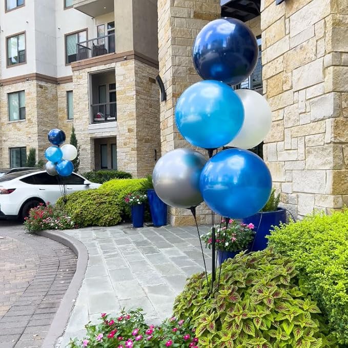 Reusable Outdoor Balloon Clusters - Helium Free, All-Weather, Durable, Plastic Balloons for Advertising, Real Estate, Grand Openings & Events (Navy,Light Blue,White,Silver,Blue)