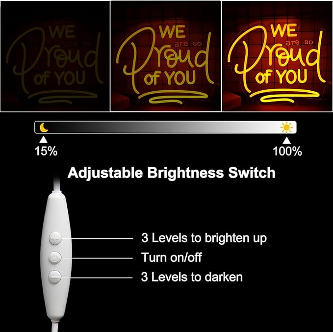 We are So Proud of You Neon Signs Dimmable LED Graduate Neon Lights Graduation Decorations for Graduation Party,School,College, Gift for Boys Girls-14.8 x 12.2IN-USB Powered-Acrylic