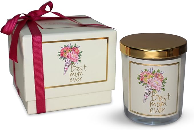 CharmLab Candle - Mother’s Day, Birthday Gift for Mom from Daughter or Son – Best Mom Ever- Luxury Glass Jar Candle with Gift Box - Lavender Scented - 12 oz, Natural Bio Wax, 40 Hr Burn