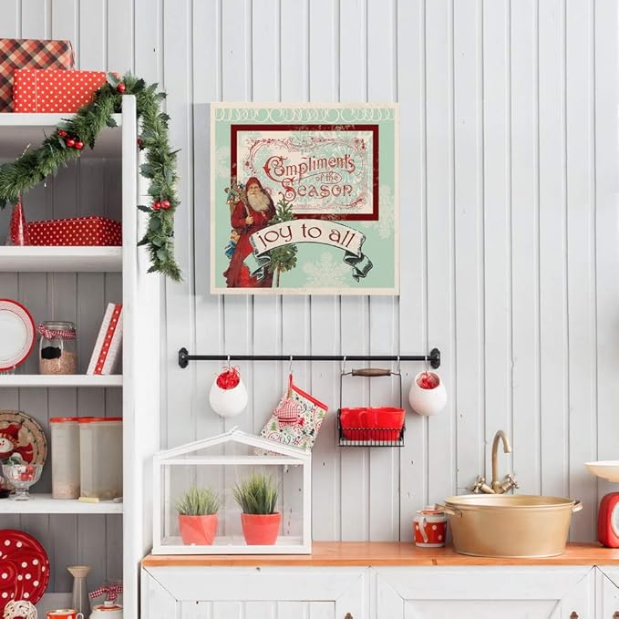 Renditions Gallery Joy to All Santa Wall Art, Christmas & Winter Artwork, Holiday Decor, Old World Santa Claus, Premium Gallery Wrapped Canvas, Ready to Hang, 16 in H x 16 in W, Made in America
