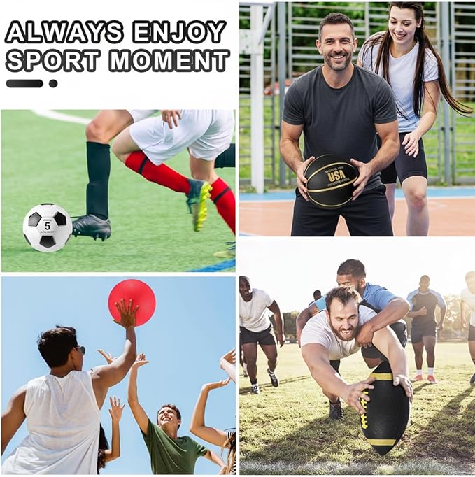 Deekin 8 Pcs Assorted Sport Balls Set Official Size Basketball Football Soccer Playground Balls with Pump and Bag Multi Athletic Ball for Youth Adult Outdoor Indoor Holiday Sports Gifts
