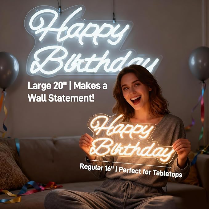 Happy Birthday Neon Sign 16 Inch Reusable Happy Birthday LED Light Up Sign with Dimmable ON/OFF Switch for Birthday Party Backdrop Decoration and Wall Decor and Birthday Gifts