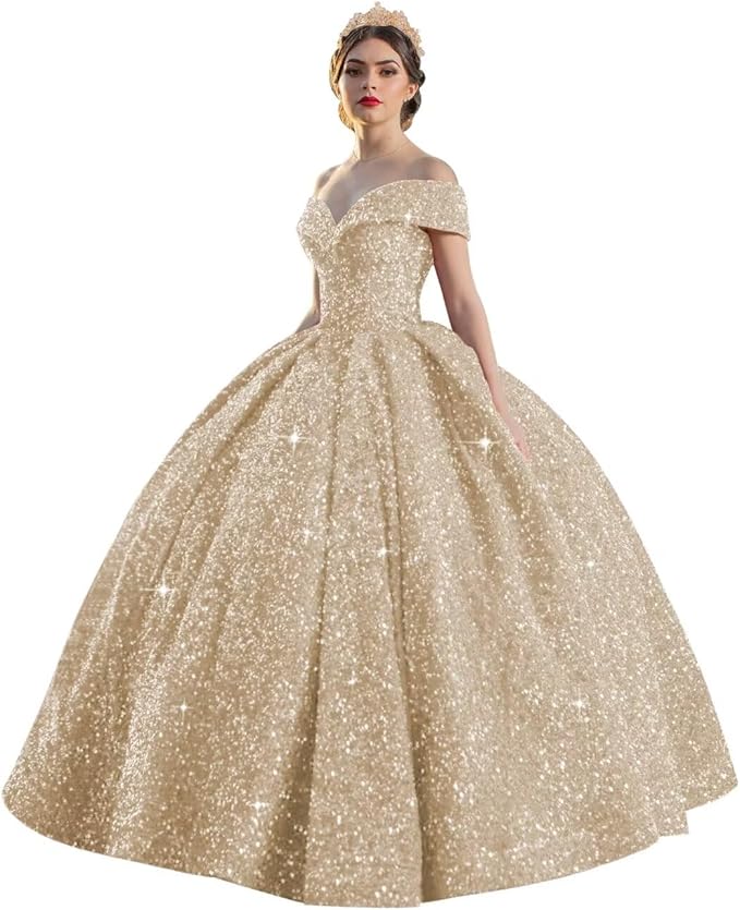 TRHTX Sparkly Sequin Quinceanera Dresses 2024 Off Shoulder Ball Gown Long A-line Sweet 16 Dresses